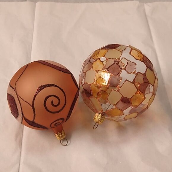 Glass Christmas Ornaments Hand Painted Gold Brown and Bronze colors - Picture 2 of 7